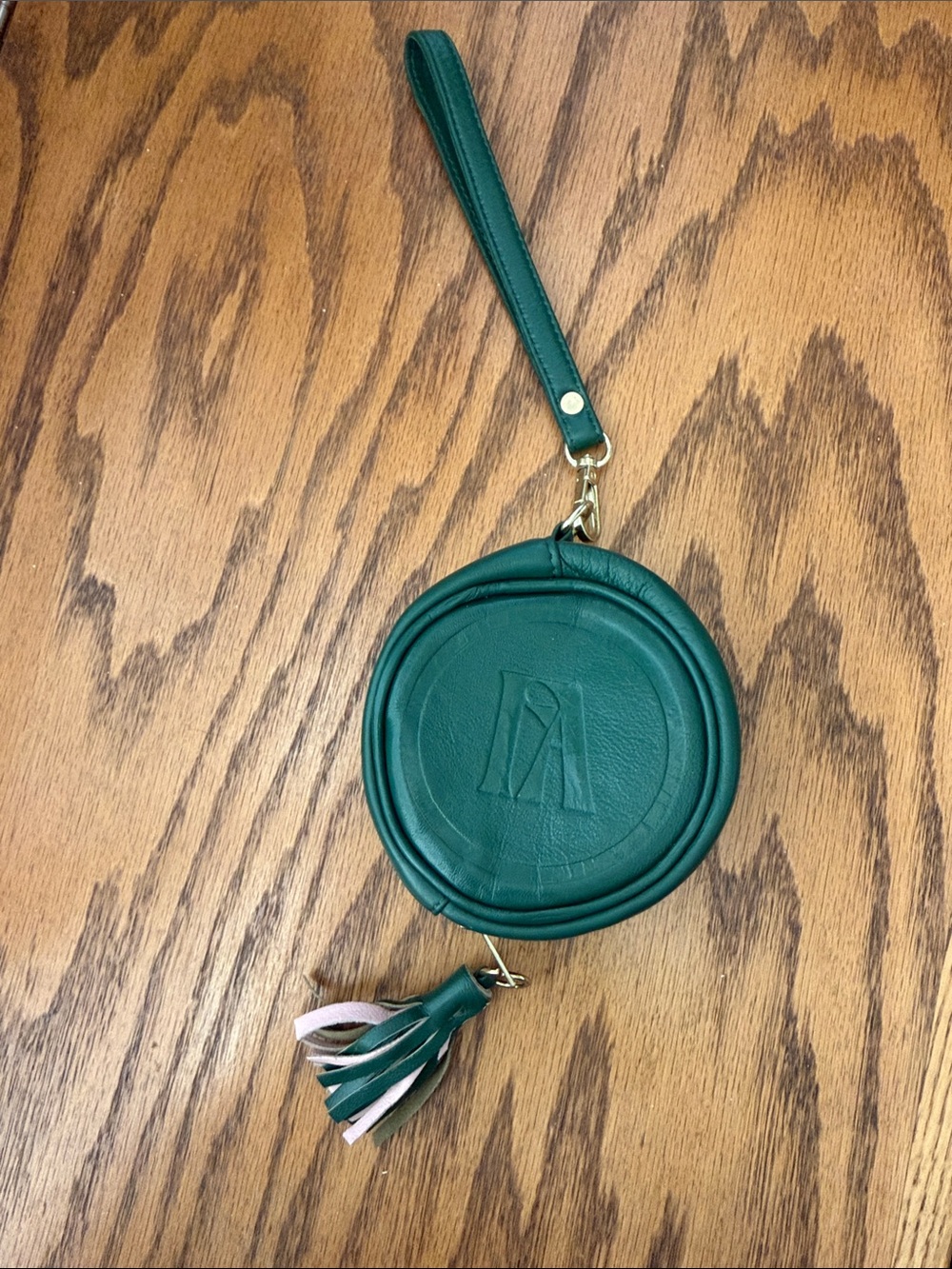 Fore All Emerald Round Leather Wristlet with Tassel